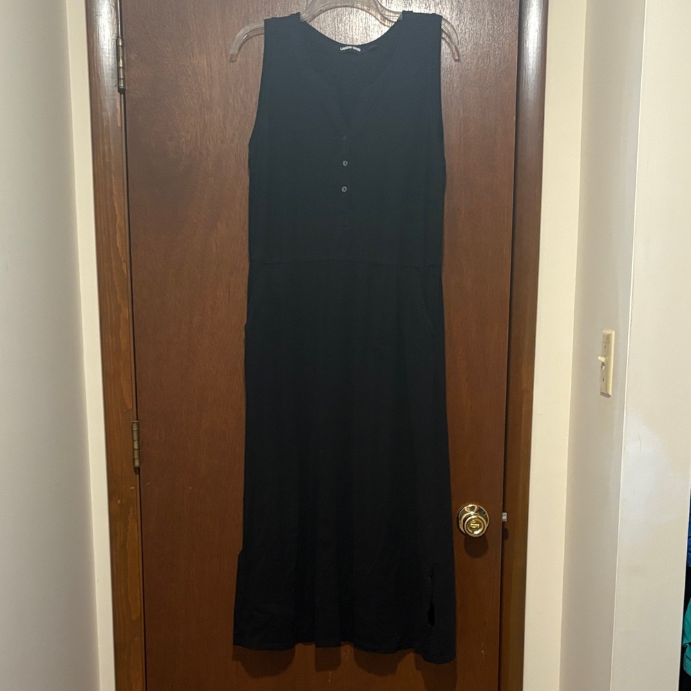 Lands' End Black Sleeveless Maxi Dress with Front Buttons